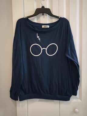 Harry Potter Blue Graphic Women's Sweater - Round Neck - Large